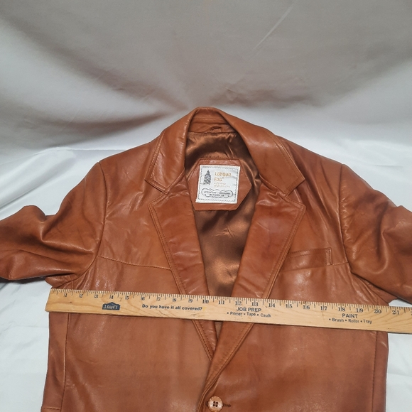 Vintage late 70/Early 80 London Fog 2 button distress Carmel Leather Blazer 40L - Picture 10 of 12